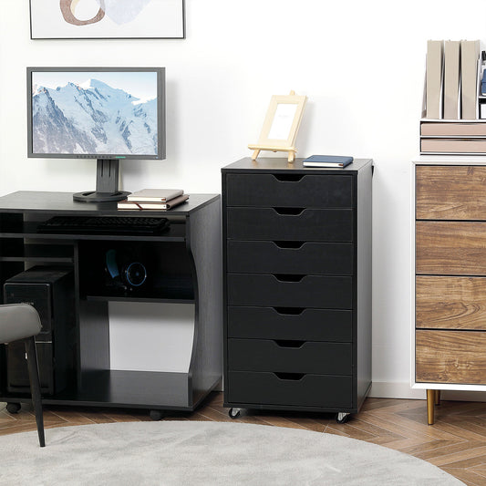 7-drawer Vertical File Cabinet for Home Office, Storage Cabinet with Wheels, 18.7"x15.6"x35.4", Black Office Cabinets & Cupboards Black  at Gallery Canada