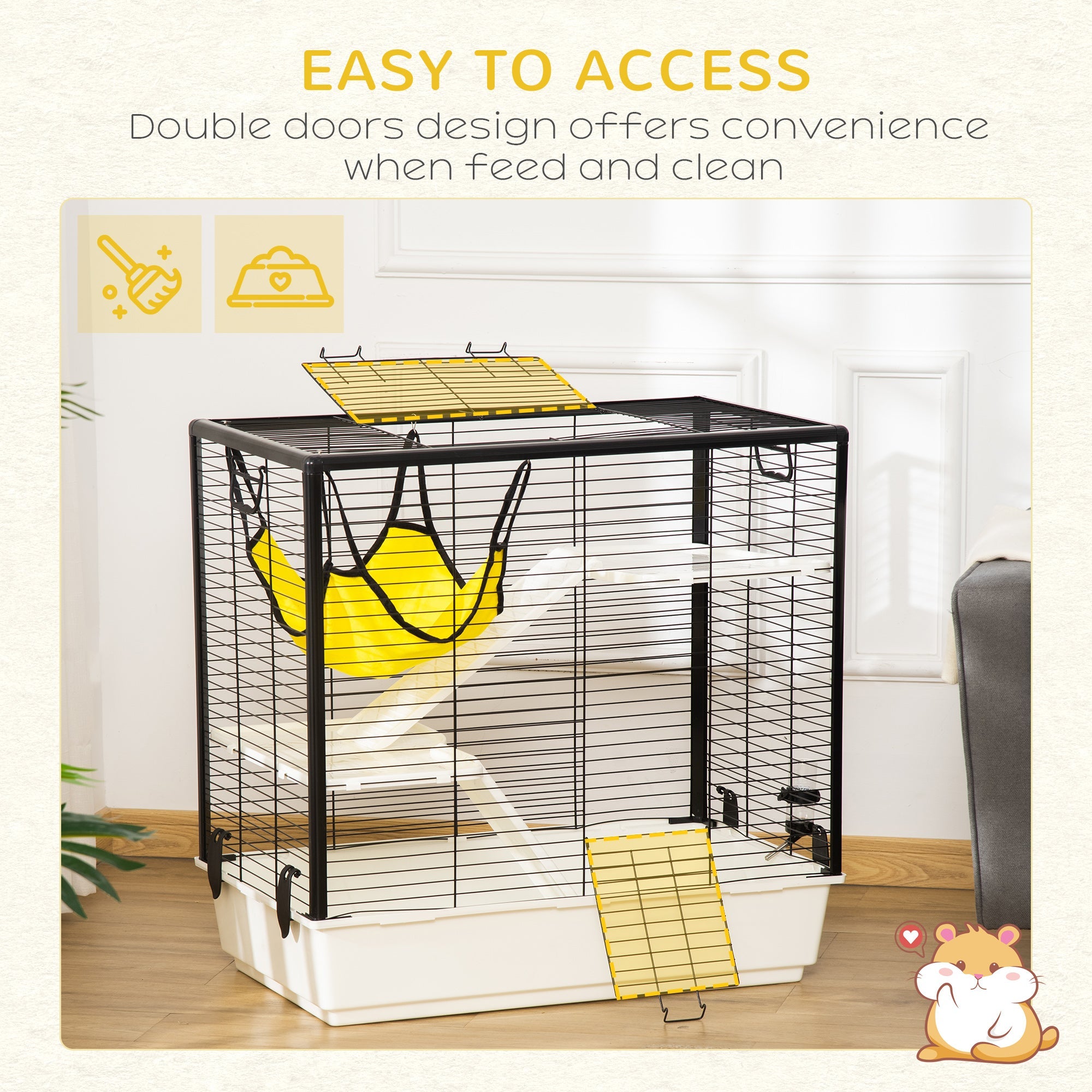 Portable Small Animal Cage with Hammock, Water Bottle, Food Dish, Ramps, 31.5