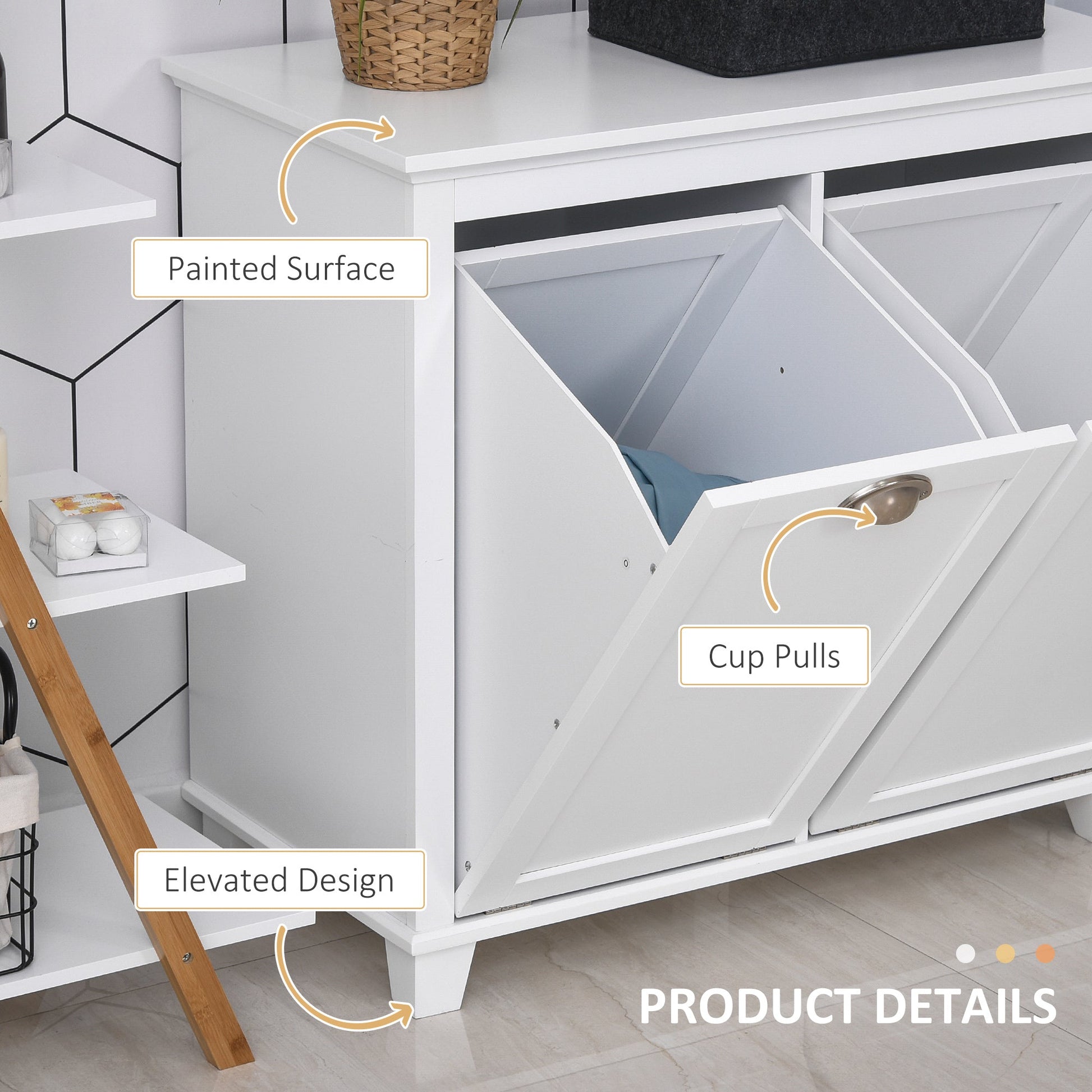 Tilt-Out Laundry Storage Cabinet, Bathroom Storage Organizer with Two-Compartment Tilt Out Hamper, White Bathroom Cabinets   at Gallery Canada