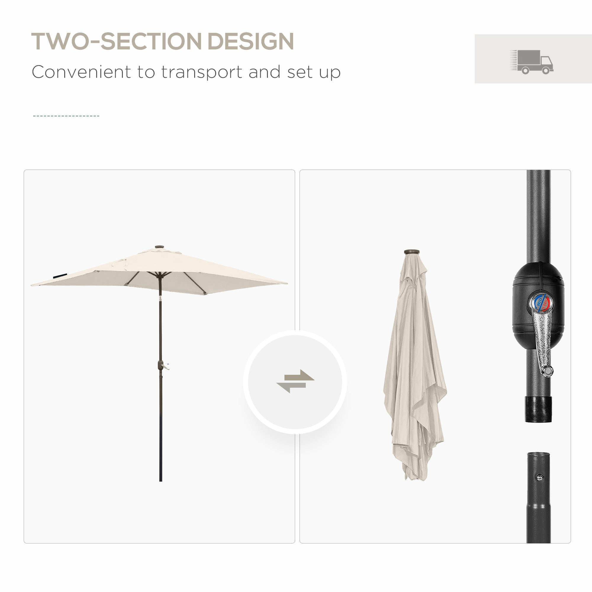 6' x 10' Patio Umbrella with 22 LED Solar Lights and Tilt, Rectangular Outdoor Table Umbrella with Crank, Beige Sun Umbrellas at Gallery Canada