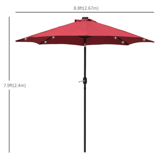 9ft Solar Patio Umbrella Outdoor Sunshade 24 LED Lights Tilt Canopy, Wine Red - Gallery Canada