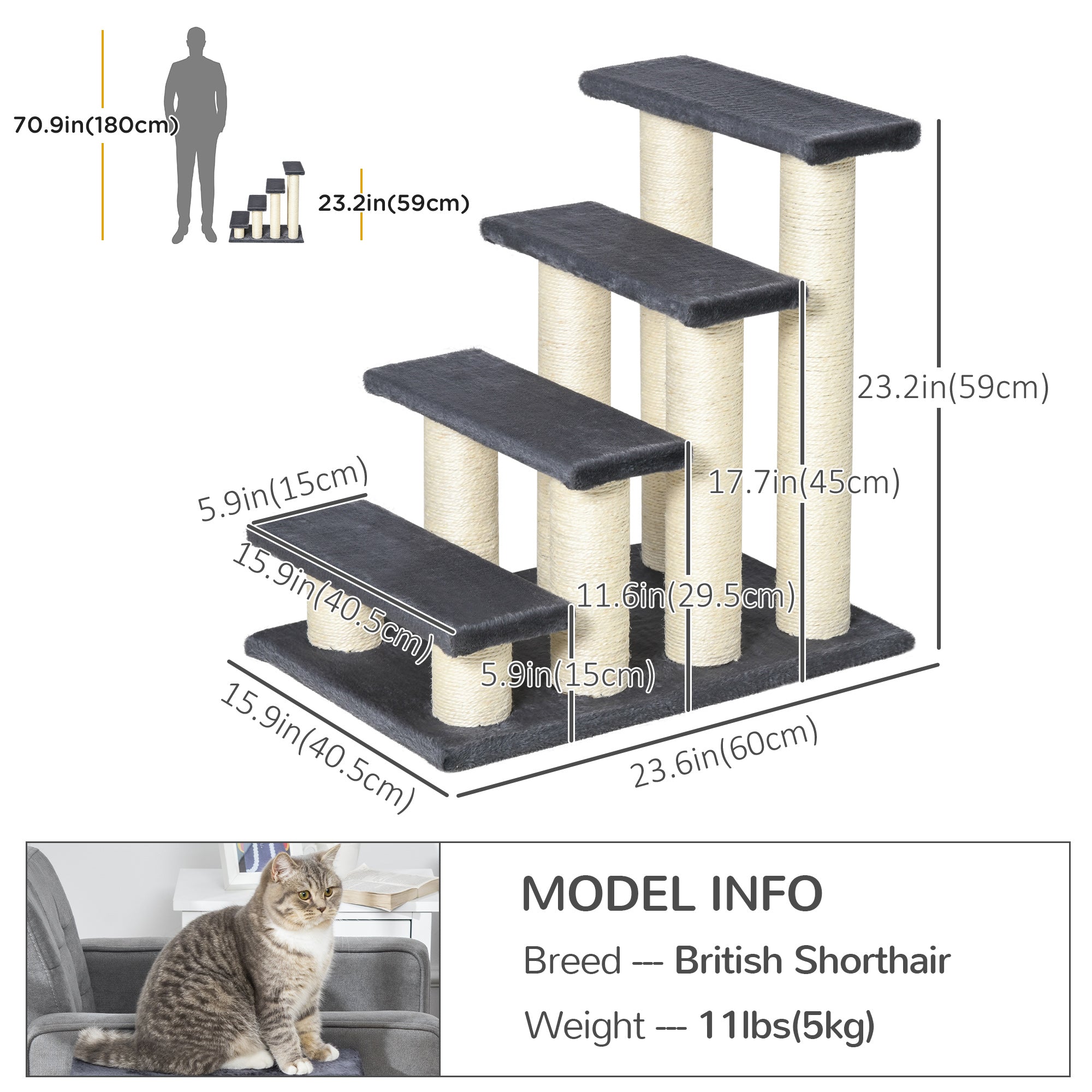 Cat Trees 4 Tier Pet Stairs Dog Cat 4 Steps Kitty Scatching Post Cat Scratch Furniture Dark Grey Cat Stairs   at Gallery Canada