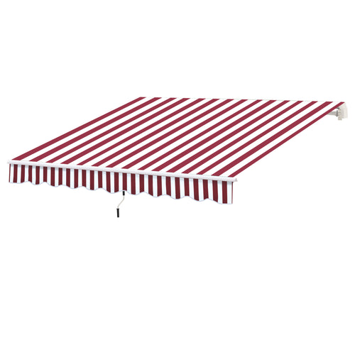 10' x 8' Manual Retractable Awning, Sun Shade Shelter Canopy, with Aluminum Frame and UV Protection for Patio Deck Yard Window Door, Wine Red and White Stripe