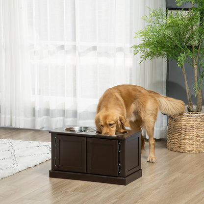 Elevated Dog Bowls with Storage Cabinet, Raised Pet Bowls Stand with 2 Stainless Steel Bowls for Water and Food, for Large Dogs, Brown Dog Bowls   at Gallery Canada