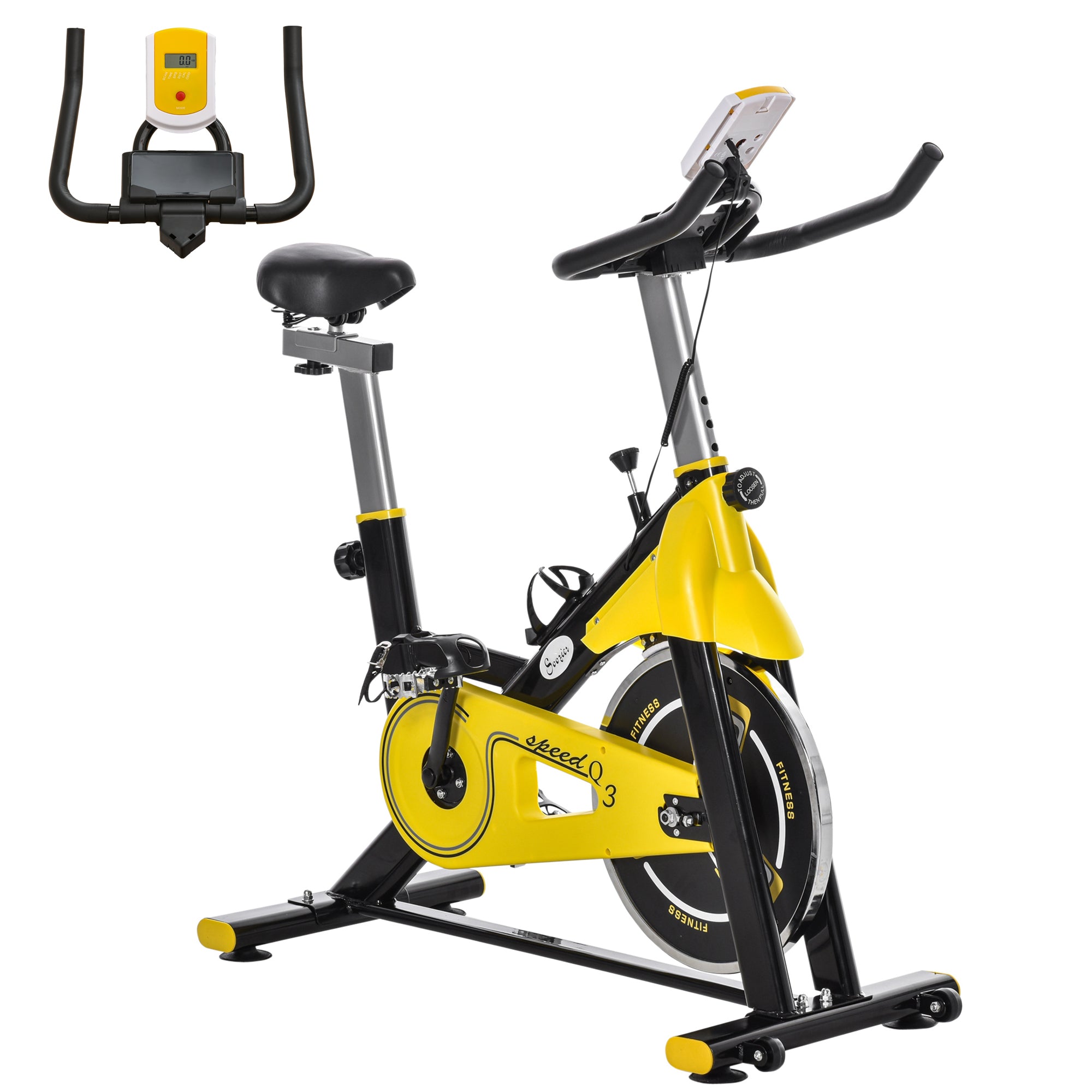 Stationary Exercise Bike, Indoor Cardio Workout Cycling Bike with Belt Drive Adjustable Resistance, Seat, Handlebar w/ LCD Display for Home Gym Exercise & Stationary Bikes Yellow, Black at Gallery Canada