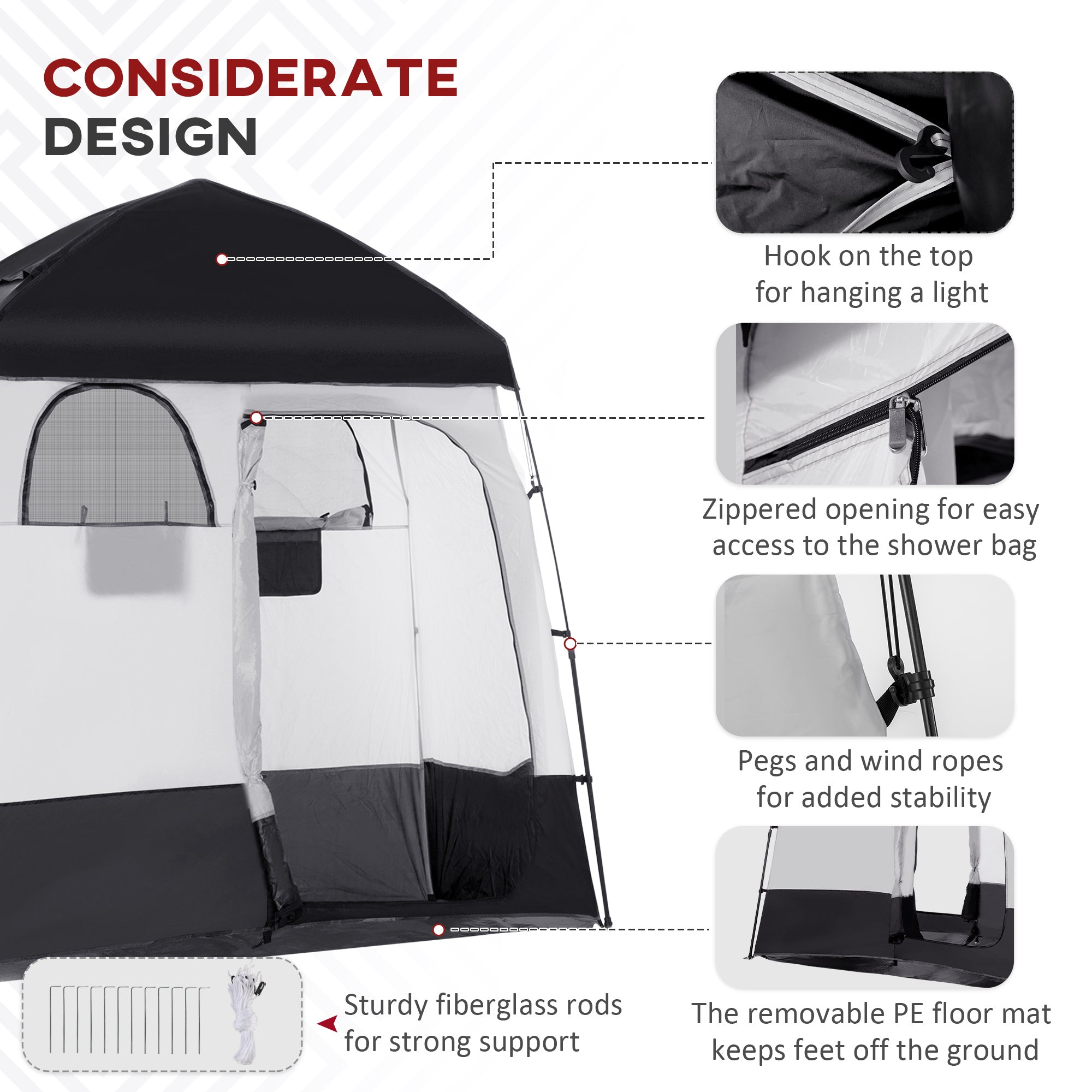Outdoor Portable Pop Up Shower Tent Changing Tent Privacy Enclosure with 2 Rooms, Shower Bag, Floor for Camping, Black Camping Tents at Gallery Canada