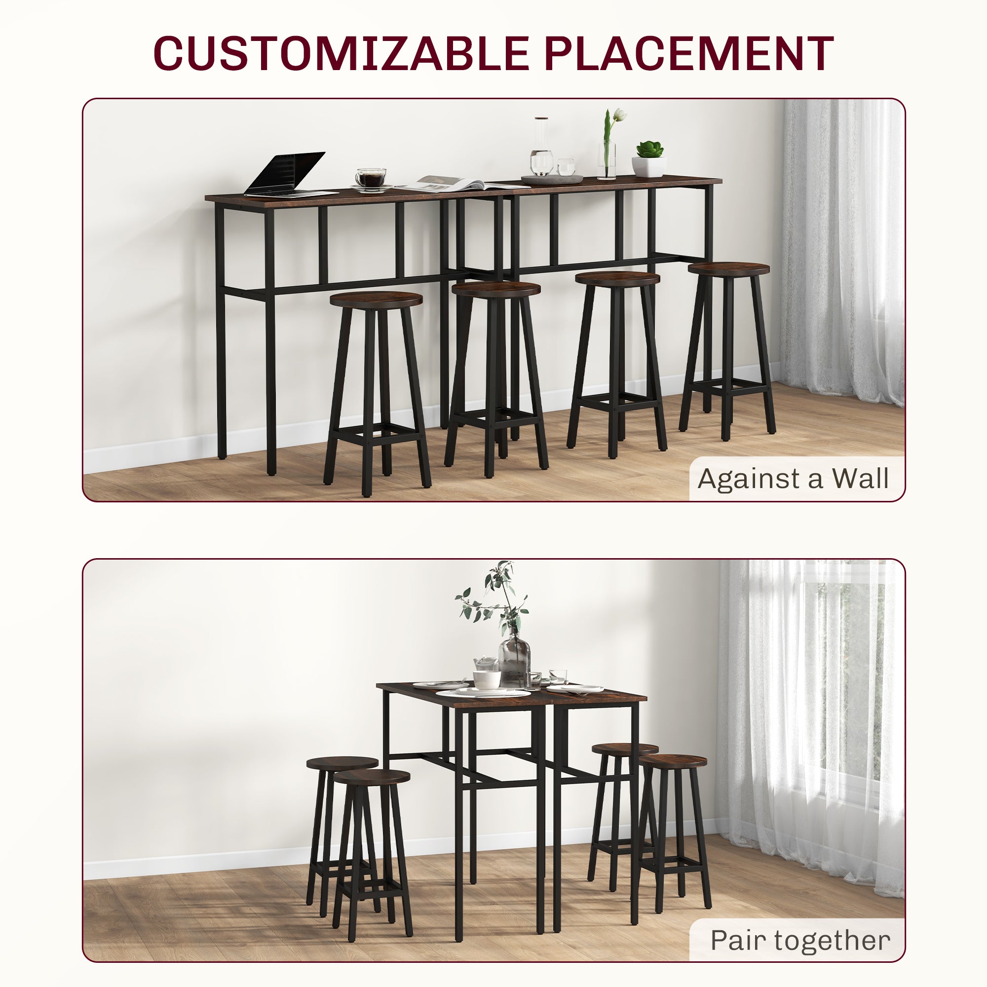 Bar Table Set of 6 Bar Table and Stools for 4 2 Breakfast Tables and 4 Stools for Living Room Dining Room Rustic Brown Bar Sets at Gallery Canada