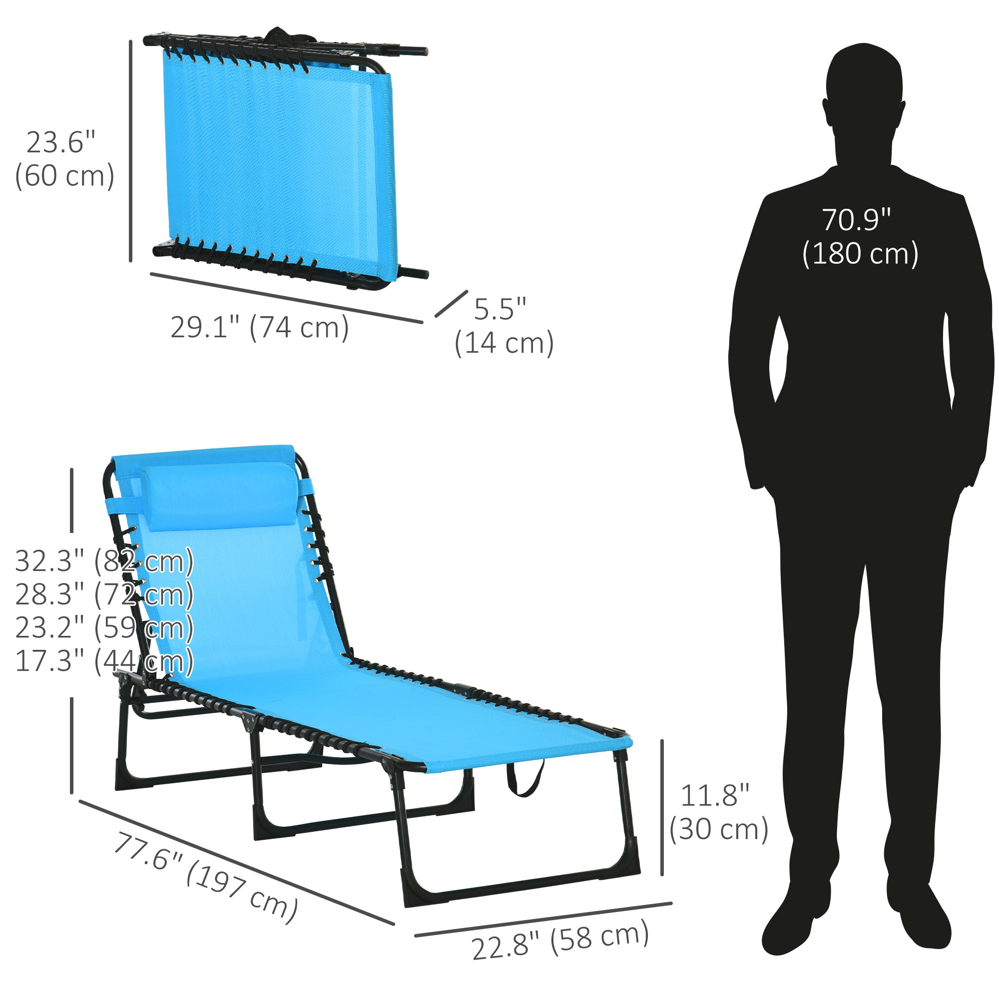 4-Level Adjustable Outdoor Folding Lounge Chair with Headrest, Sky Blue Lounger Chairs   at Gallery Canada