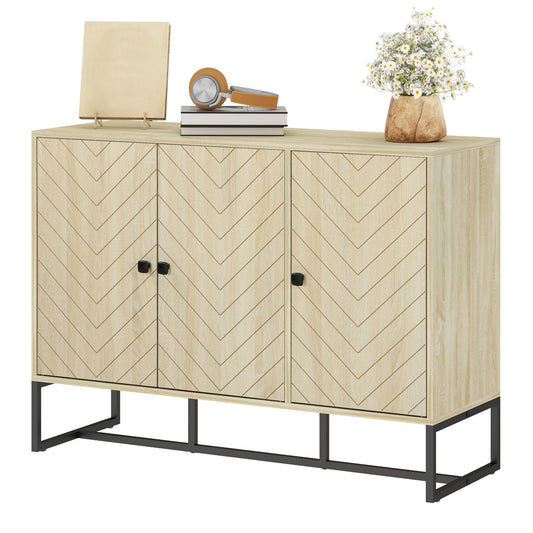 Modern Sideboard, Buffet Cabinet with Adjustable Shelves, 3 Chevron Doors for Living Room, Hallway, Oak Wood Grain Storage Cabinets at Gallery Canada