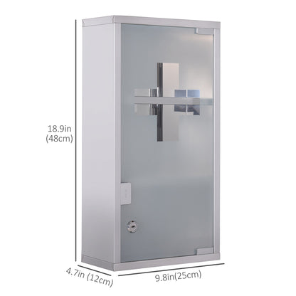 Wall Mount Medicine Cabinet Bathroom Cabinet with 2 Shelves, Stainless Steel Frame and Glass Door, Lockable with 2 Keys Mirror Medicine Cabinets   at Gallery Canada