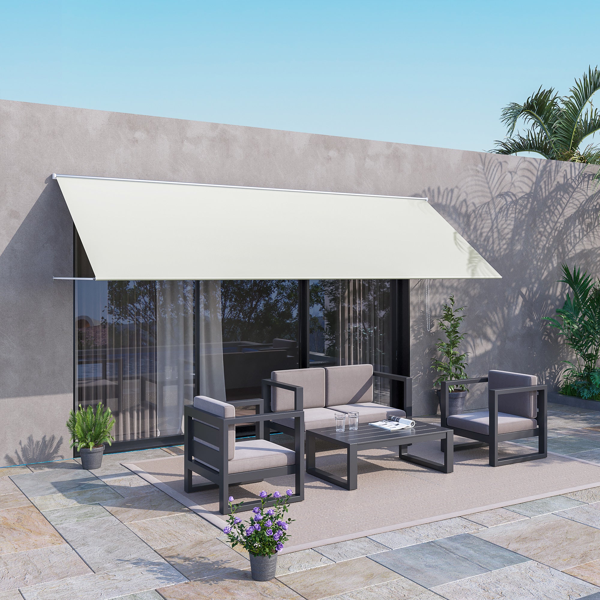 13' x 4' Retractable Awning, Garden Awnings for Doors and Windows with Easy Chain Operation and UV30+ Fabric, Sun Canopies for Patio, Deck, Balcony, and Yard, Beige Window Awnings at Gallery Canada