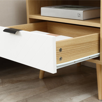 Modern Nightstand, Bedside Table with Drawer and Shelf for Bedroom, Living Room, Natural Bedside Tables   at Gallery Canada