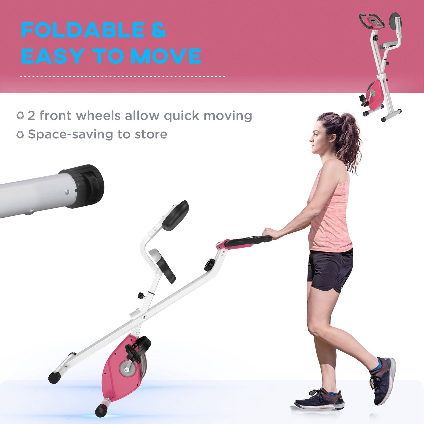 Foldable Indoor Stationary Bike with 8 Levels of Magnetic Resistance, Exercise Bike for Cardio Workout, Pink Exercise & Stationary Bikes   at Gallery Canada