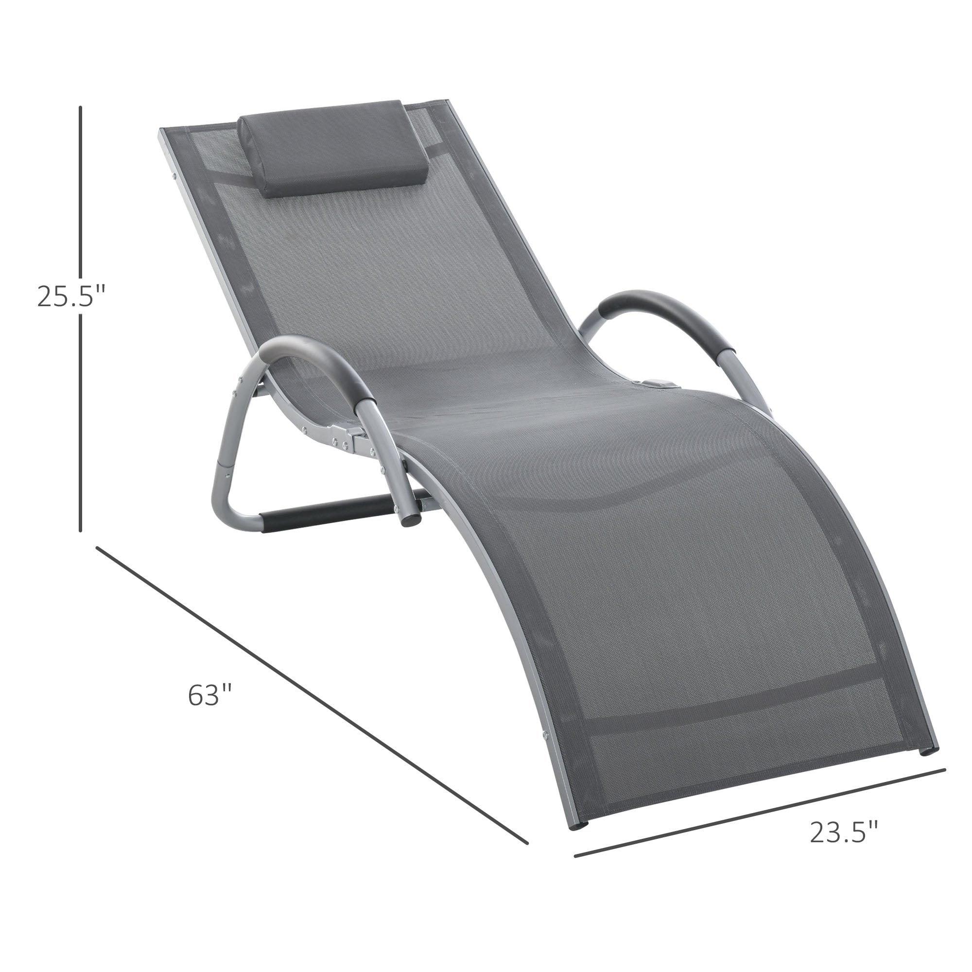 Ergonomic Lounger Chair Portable Armchair with Removable Headrest Pillow for Garden Patio Outside All Aluminum Frame Dark Grey Lounger Chairs   at Gallery Canada