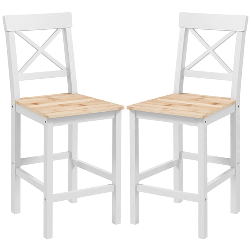 Counter Height Stools Set of 2, Farmhouse Bar Stools with Backs, Solid Wood Counter Stools for Kitchen Island