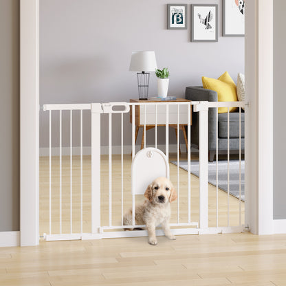 30"-52" Extra Wide Pet Gate Barrier with Small Door, White Houses, Kennels & Pens White  at Gallery Canada