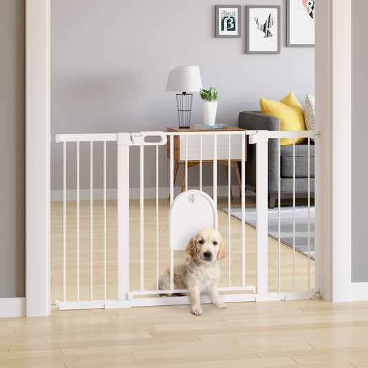 30"-52" Extra Wide Pet Gate Barrier with Small Door, White Houses, Kennels & Pens   at Gallery Canada