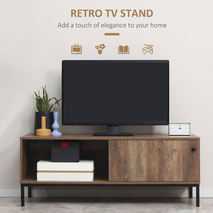 Retro TV Cabinet for TVs up to 50", TV Stand with Compartment and Adjustable Shelf, Media Console with Sliding Door for Living Room, Coffee TV Stands   at Gallery Canada