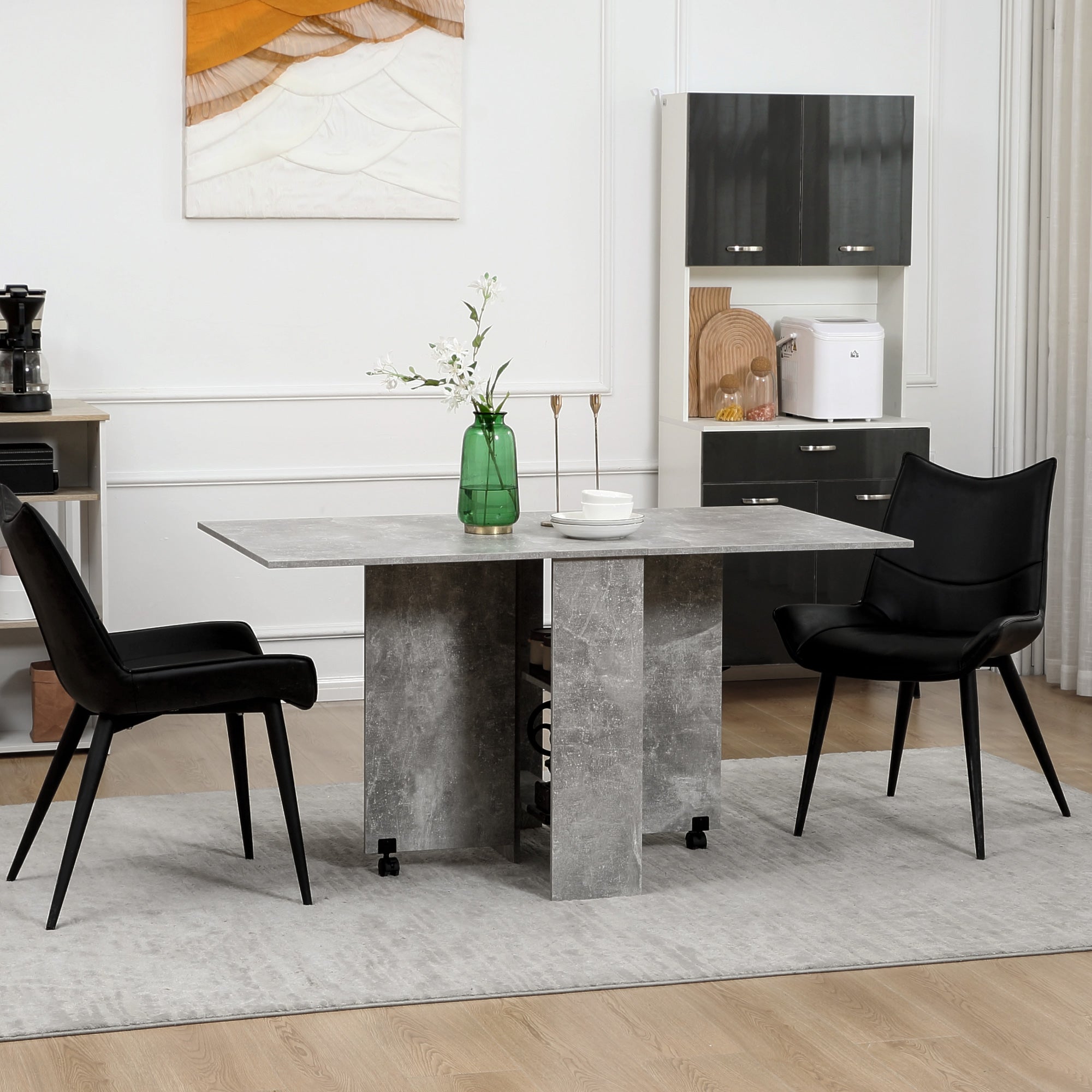 Extendable Dining Table, Collapsible Folding Table w/ 2-tier Shelves and Rolling Casters, Grey Bar Tables & Dining Tables at Gallery Canada