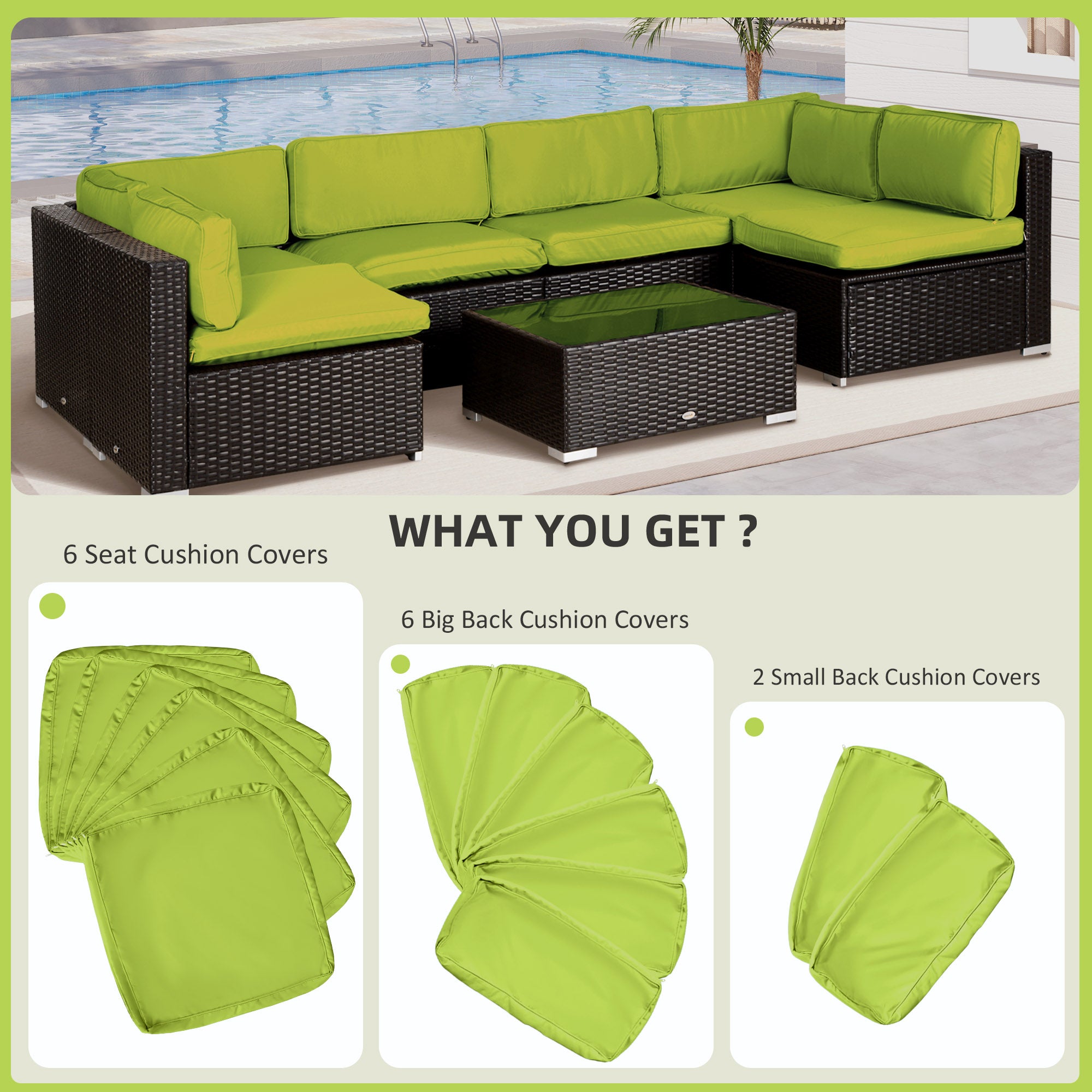 Outdoor 14pc Patio Rattan Sofa Set Cushion Polyester Cover Replacement Set - No Cushion Included Light Green Patio Chair Cushions   at Gallery Canada