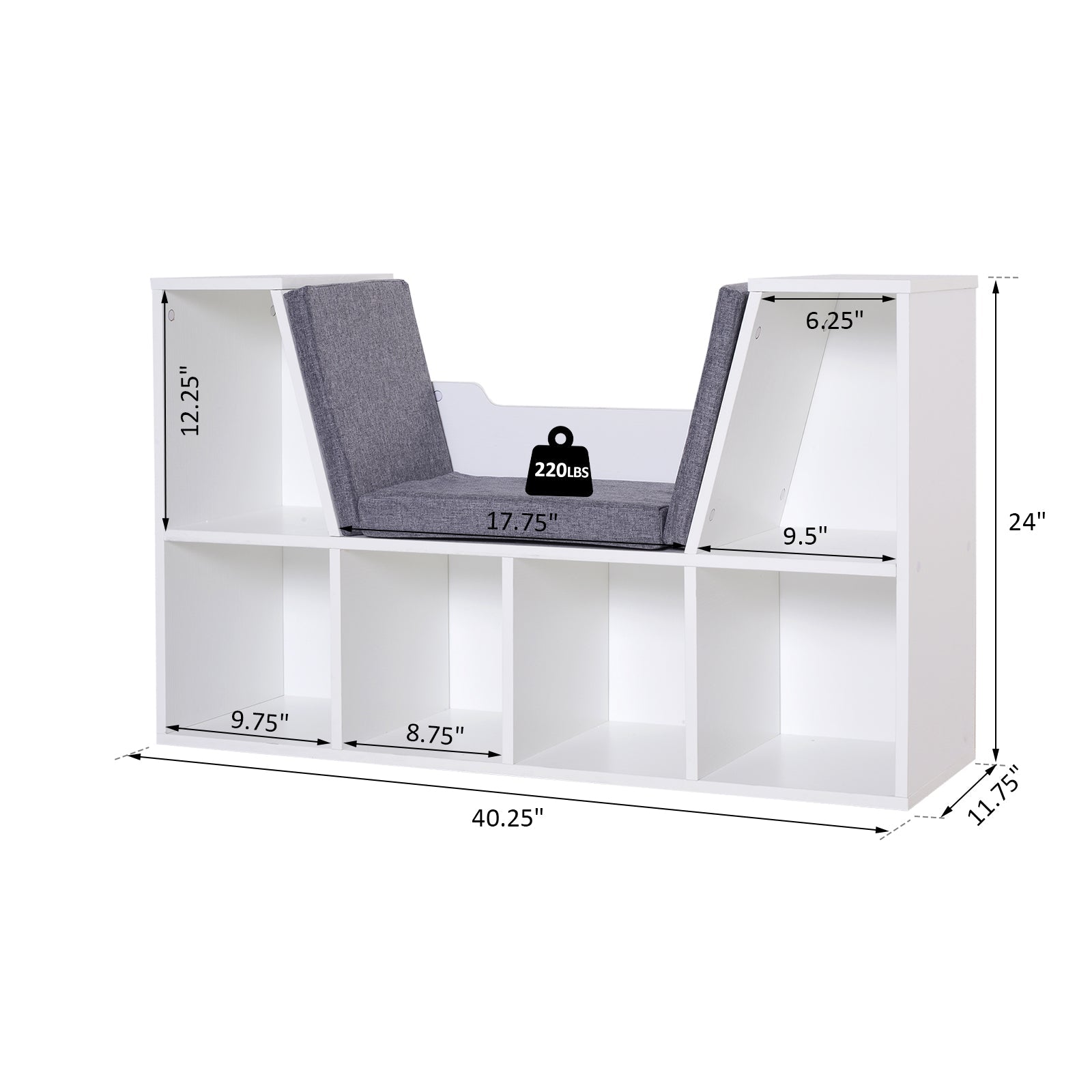 6-Cubby Kids Bookcase with Seat Cushion, Corner Bookcase with Reading Nook for Playroom, Home Office, Study, Grey Small Bookshelves   at Gallery Canada