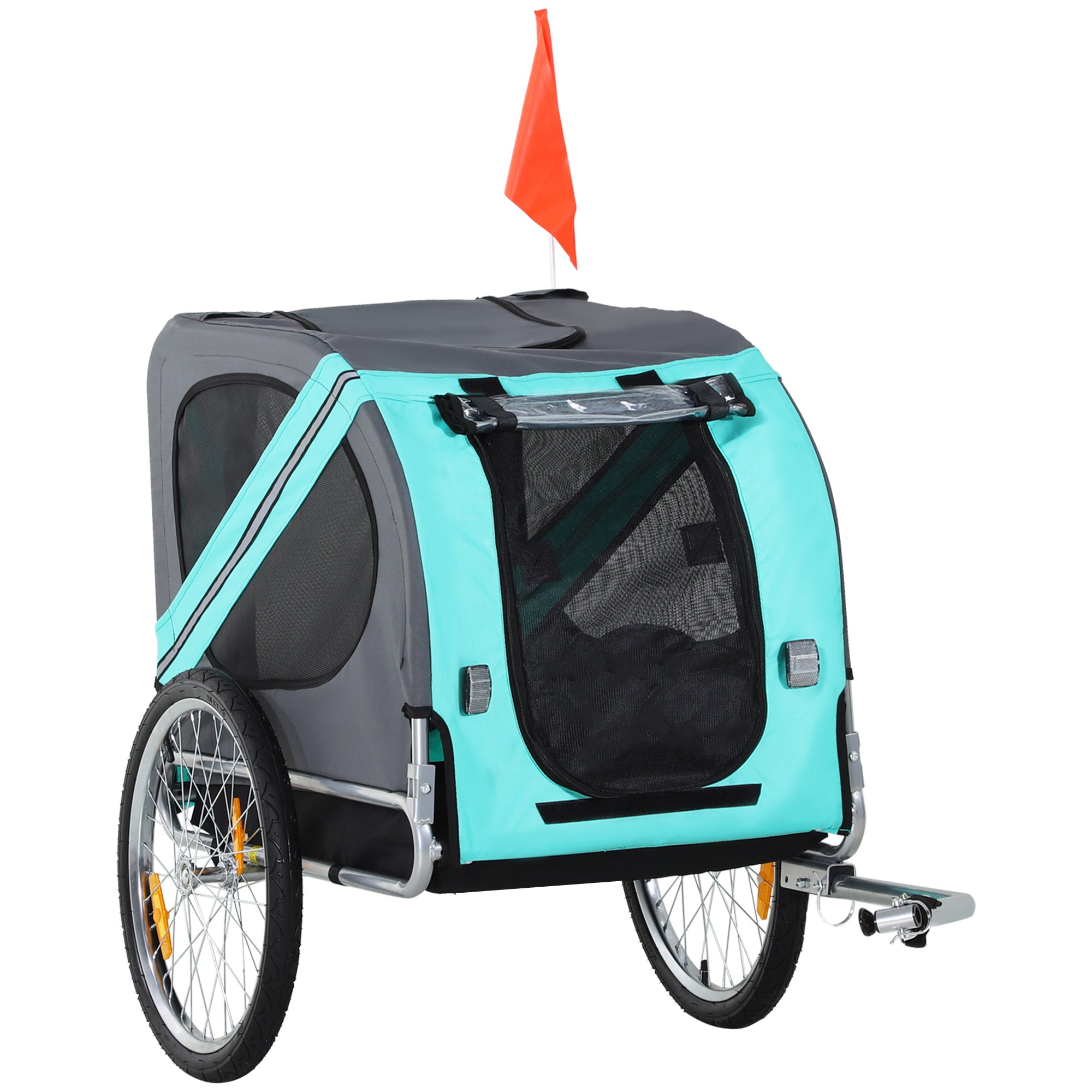 Dog Bike Trailer Pet Cart Bicycle Wagon Cargo Carrier Attachment for Travel with 3 Entrances Large Wheels for Off-Road &; Mesh Screen, Green Dog Bike Trailers & Strollers Green and Grey  at Gallery Canada