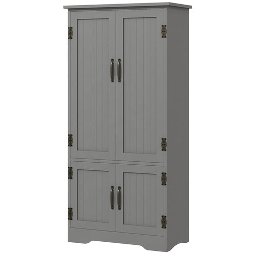 4-Door Storage Cabinet Multi-Storey Large Space Pantry with Adjustable Shelves Grey