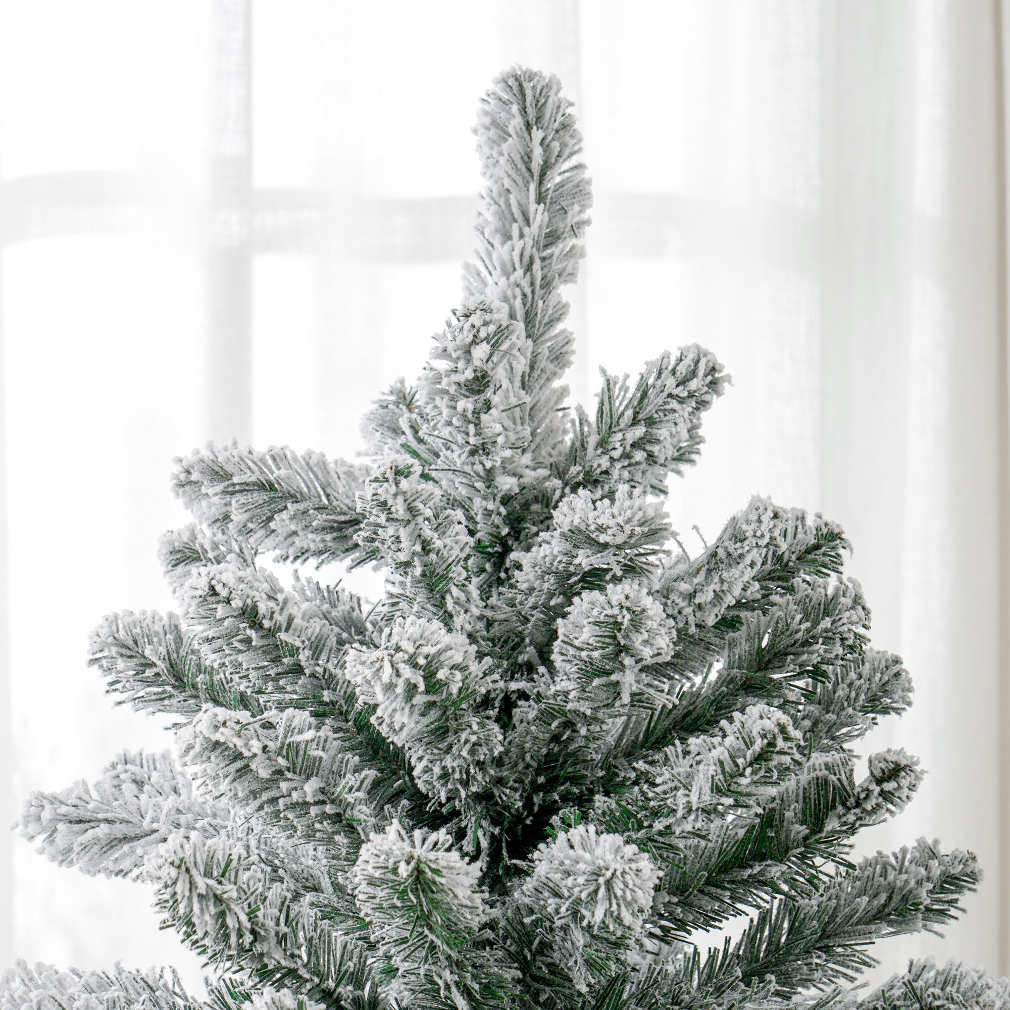 6 Foot Artificial Flocked Christmas Tree with Snow, Metal Stand, Hinged Xmas Tree for Home Office Holiday Flocked Christmas Trees   at Gallery Canada