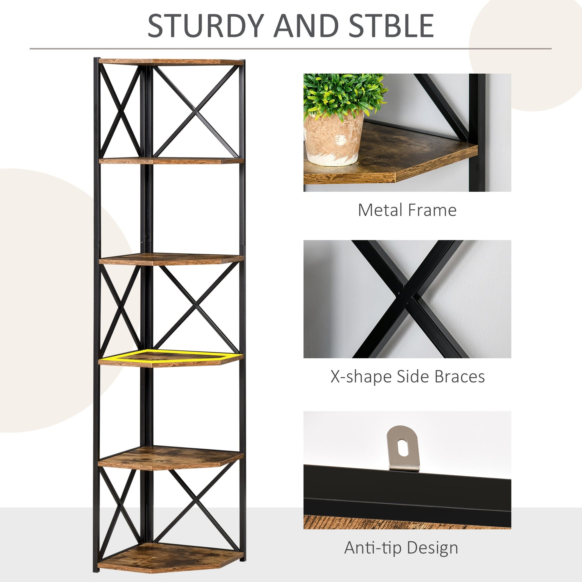 5 Tier Corner Shelf Tall Bookcase Storage Display Rack Organizer for Home Office Display Bookshelves   at Gallery Canada