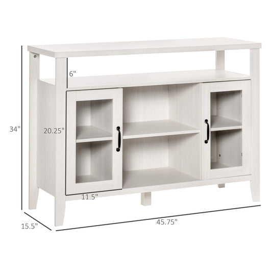 Rustic Style Sideboard Serving Buffet Storage Cabinet Cupboard with Glass Doors and Adjustable Shelves for Kitchen and Dining Area, White Wood Bar Cabinets White Wood Grain  at Gallery Canada