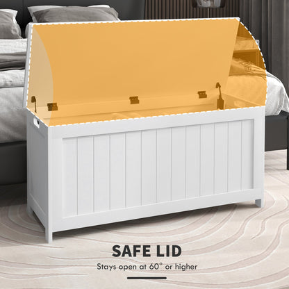 Storage Trunk with 2 Safety Hinges, Modern Entryway Bench with Side Handles, Toy Chest for Living Room, Playroom, White Storage Ottomans & Benches   at Gallery Canada