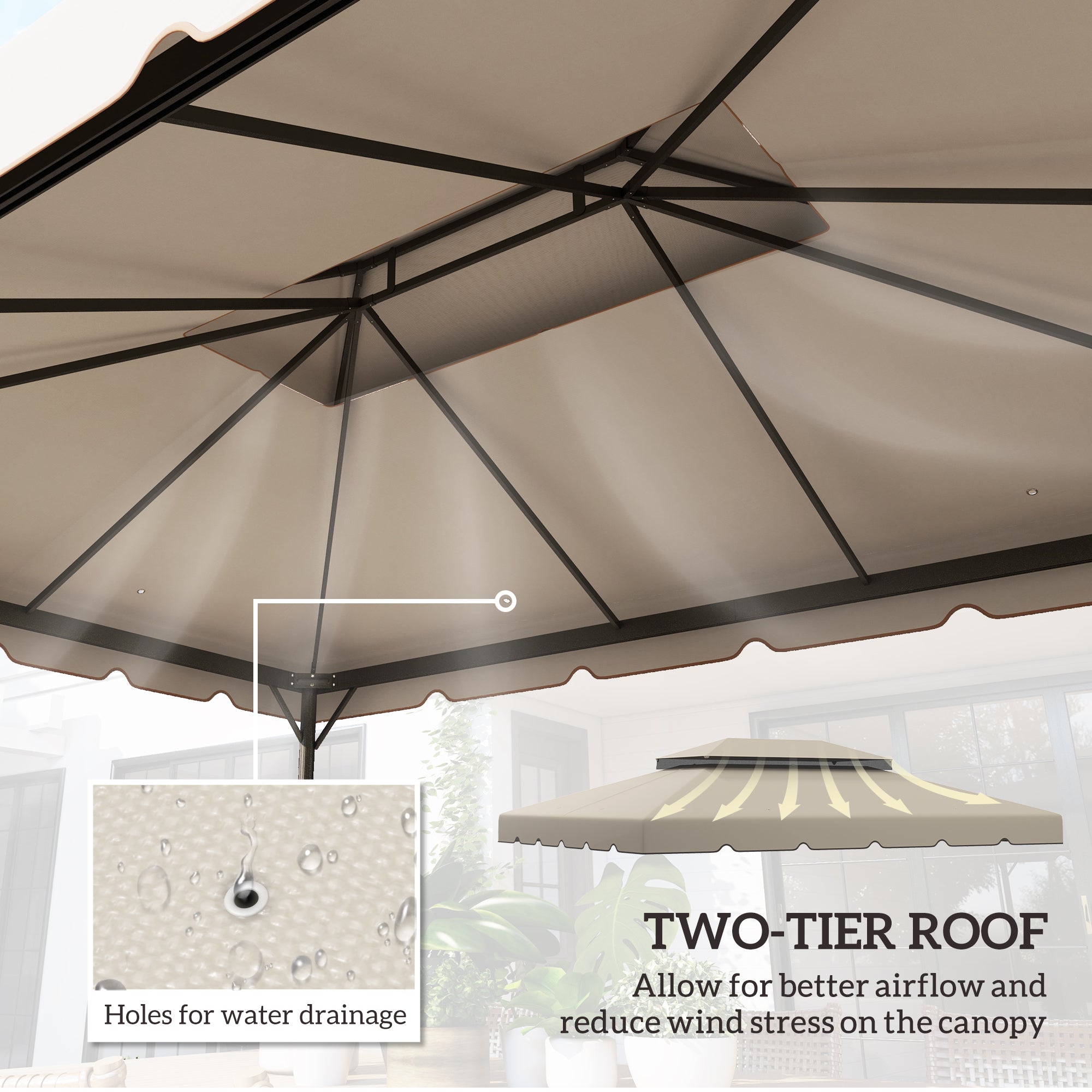 13.1' x 9.8' Gazebo Replacement Canopy, Gazebo Top Cover with Double Vented Roof for Garden Patio(TOP ONLY), Beige Gazebo Canopy Replacement at Gallery Canada