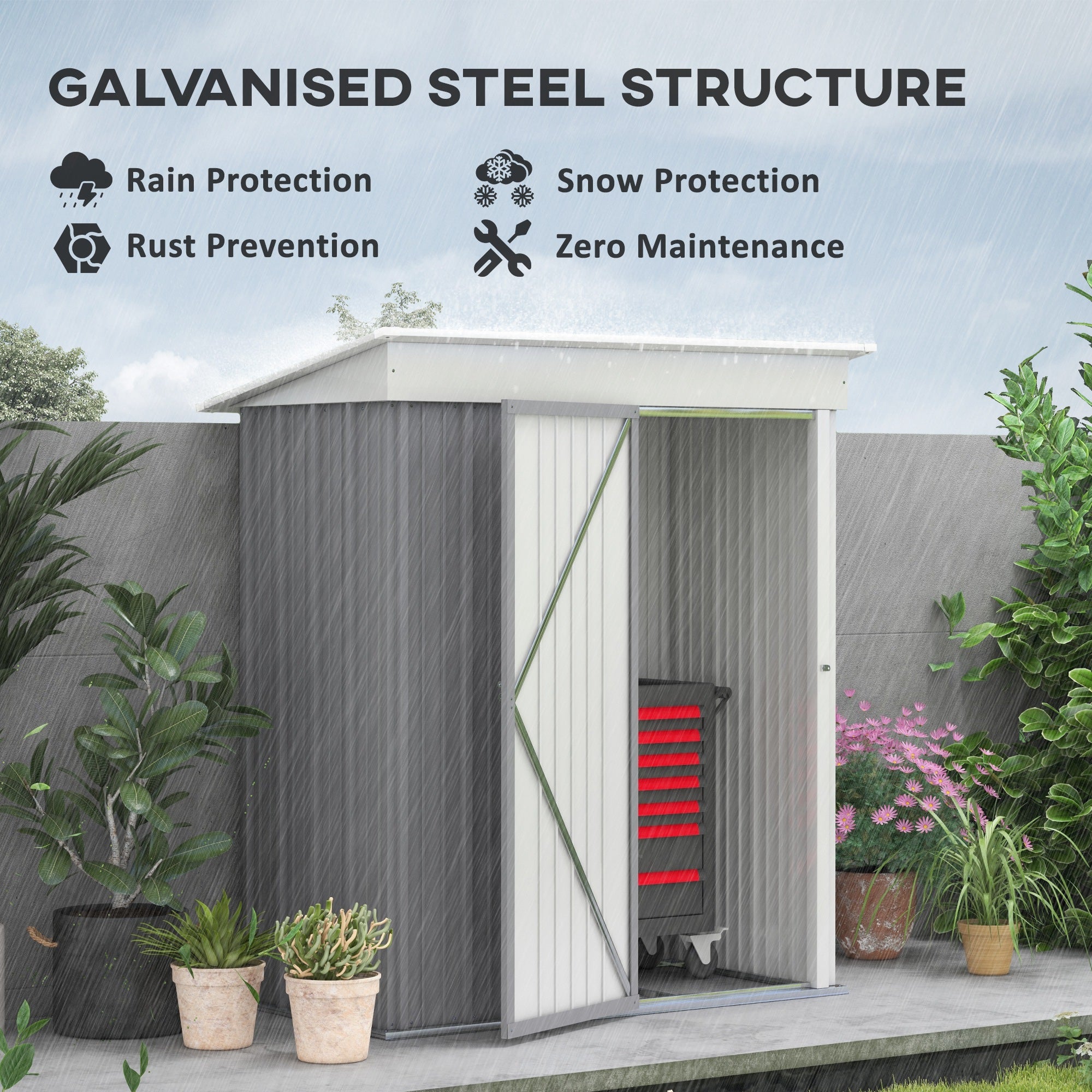 Outdoor Storage Shed, Steel Lean-to Shed with Adjustable Shelf, Lock, Gloves, 5'x3'x6', Grey Sheds   at Gallery Canada