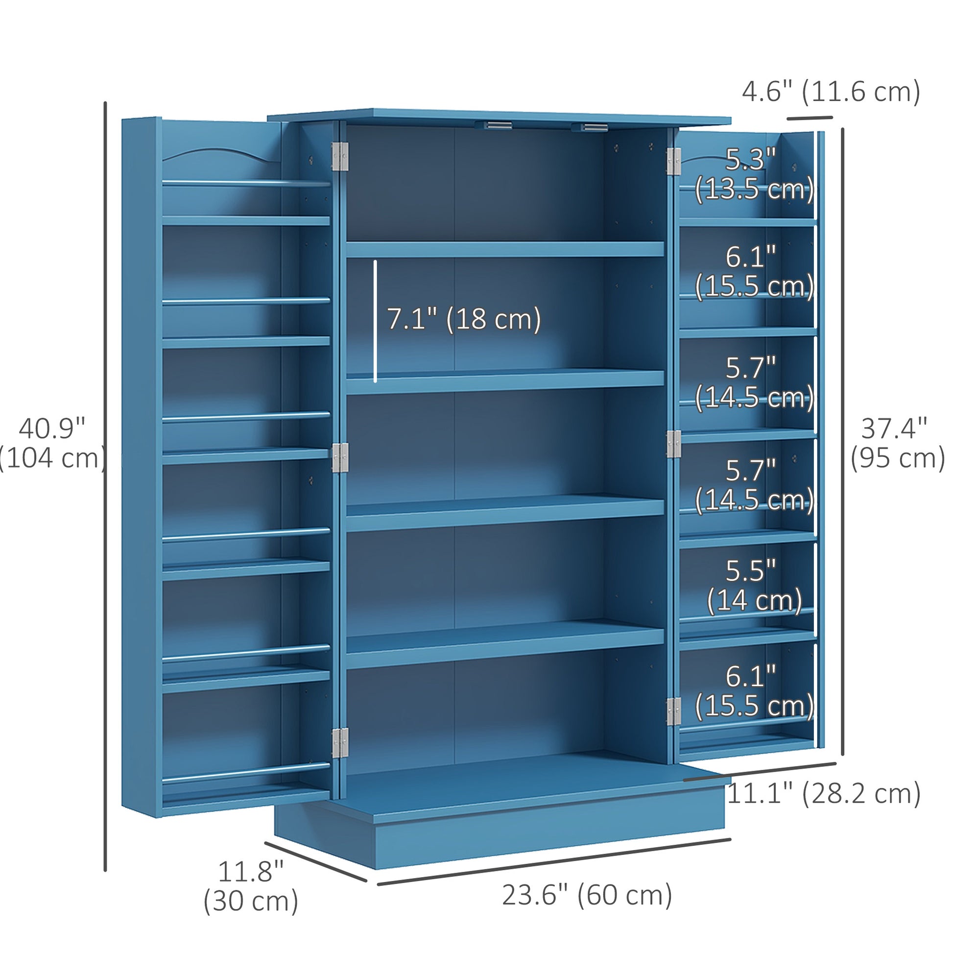 41" Storage Cabinet, 2-Door Kitchen Pantry Cabinet with 5-tier Shelving, 12 Spice Racks and Adjustable Shelves, Blue Kitchen Pantry Cabinets   at Gallery Canada