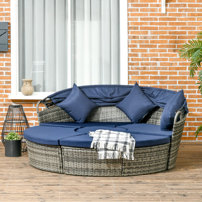 PE Rattan Wicker Outdoor Daybed with Retractable Canopy, Cushions, Dark Blue Daybeds Multi Colour  at Gallery Canada