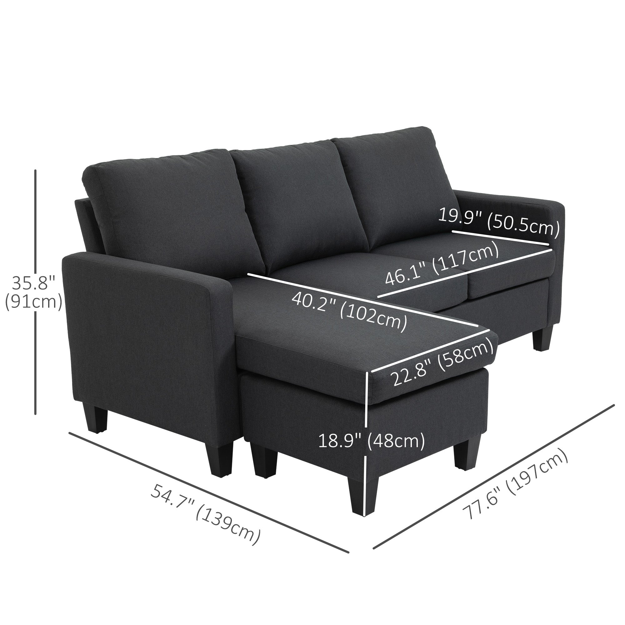 L-Shape Sofa, Modern Sectional Couch with Ottoman, Corner Sofa for Living Room, Dark Grey Sofas & Reclining Chairs at Gallery Canada