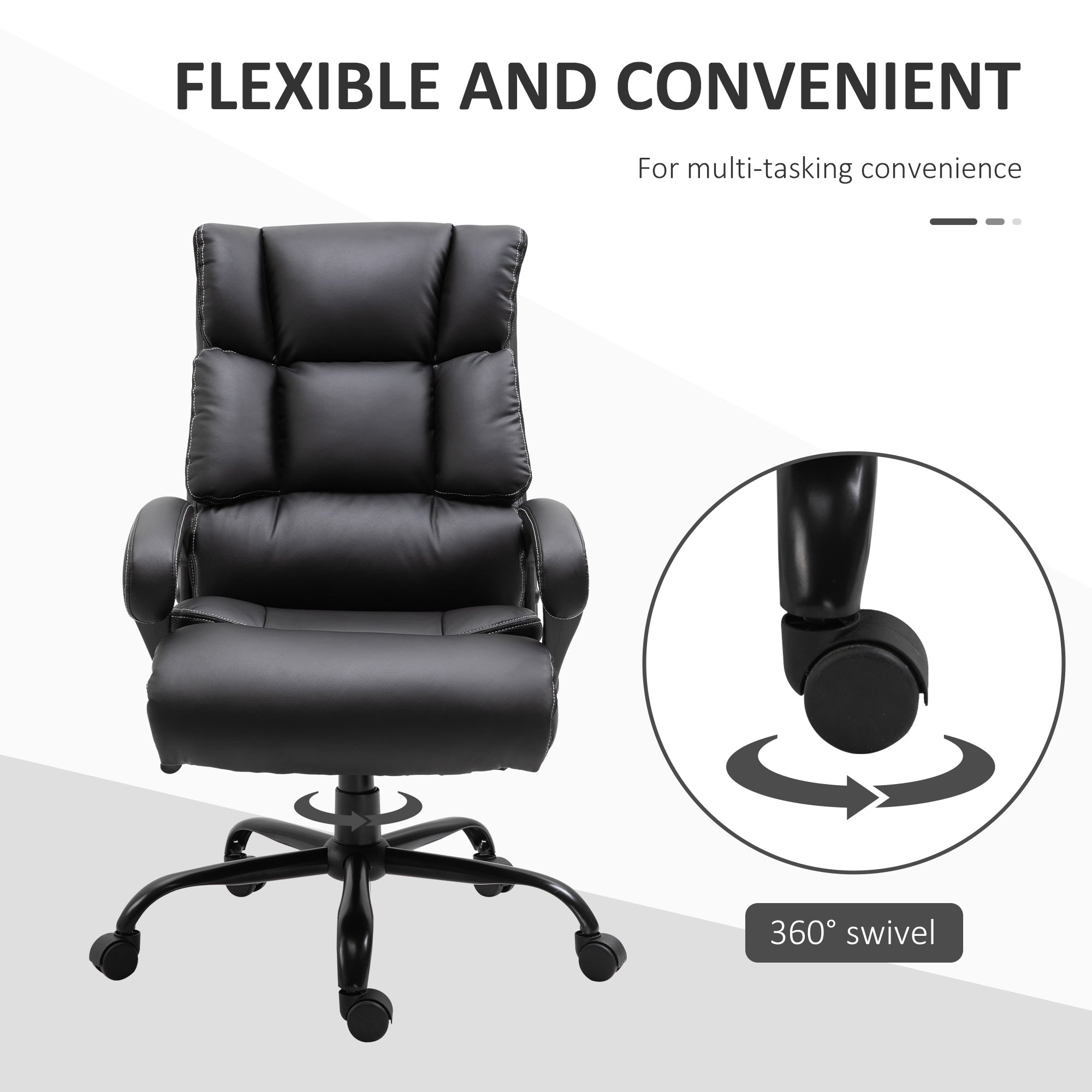 Ergonomic Heavy-Duty Office Chair with Adjustable Height, PU Leather, Rocker, 360° Swivel, 400lbs Capacity, Black Executive & Manager Chairs   at Gallery Canada