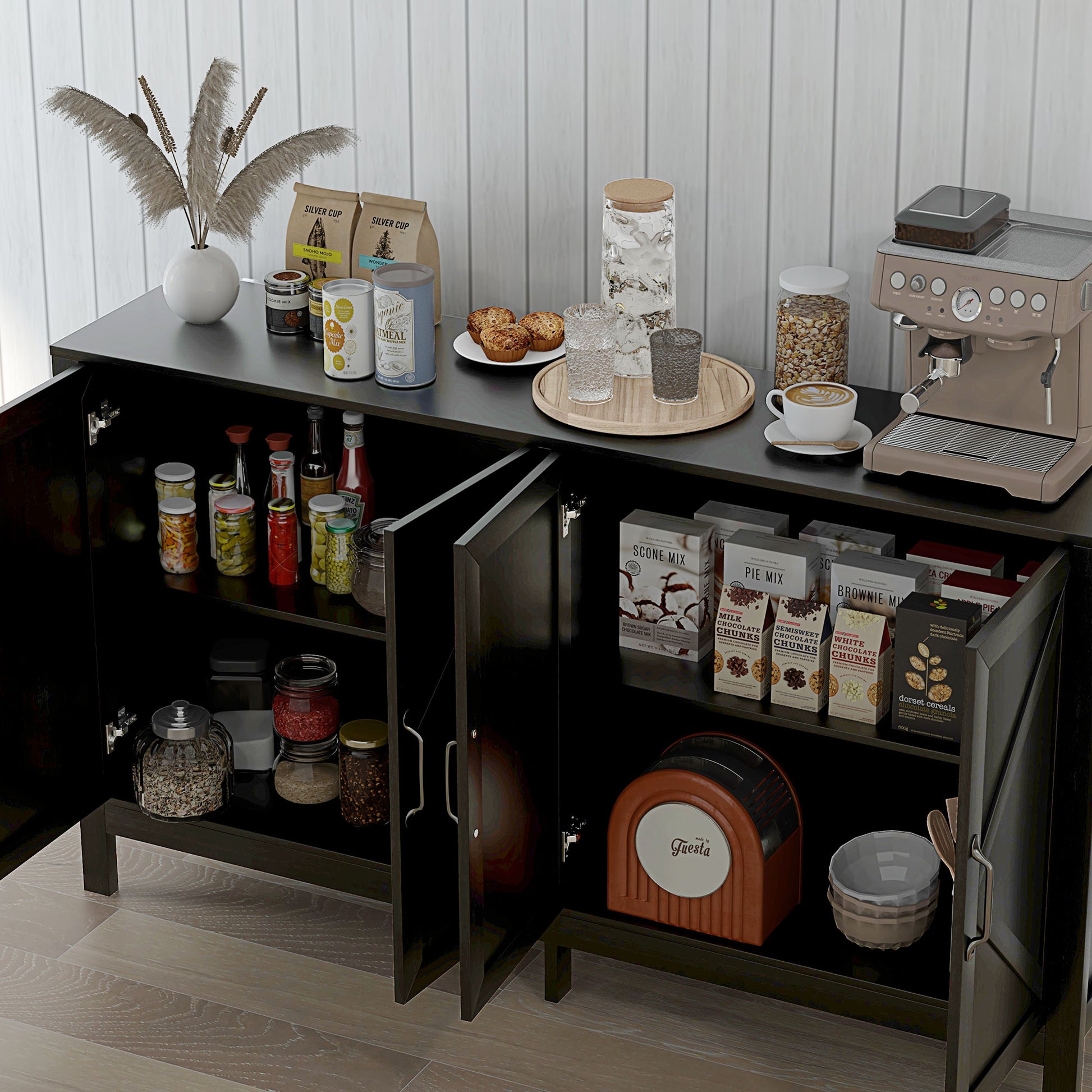 Sideboard Buffet, Storage Cabinet with Barn Door and Adjustable Shelf, TV Stand for TVs up to 65 Inches, Black Oak Bar Cabinets   at Gallery Canada