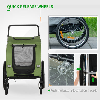 Dog Bike Trailer, 2-in-1 Dog Wagon Pet Stroller for Travel with Universal Wheel Reflectors Flag, for Small and Medium Dogs, Green Dog Bike Trailers & Strollers   at Gallery Canada