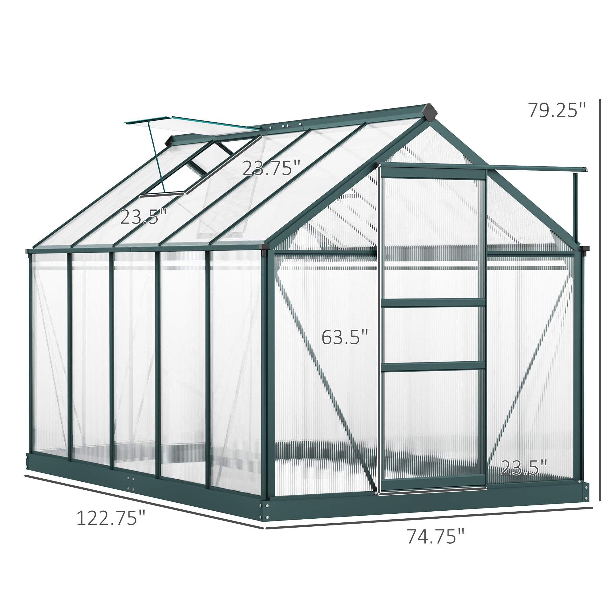 6' x 10' x 6.6' Polycarbonate Greenhouse, Walk-In Green House Kit Garden, Plants Grow, Galvanized Sheet Aluminum Frame with Rain Gutter, Vents and Sliding Door, Green Walk In Greenhouses at Gallery Canada