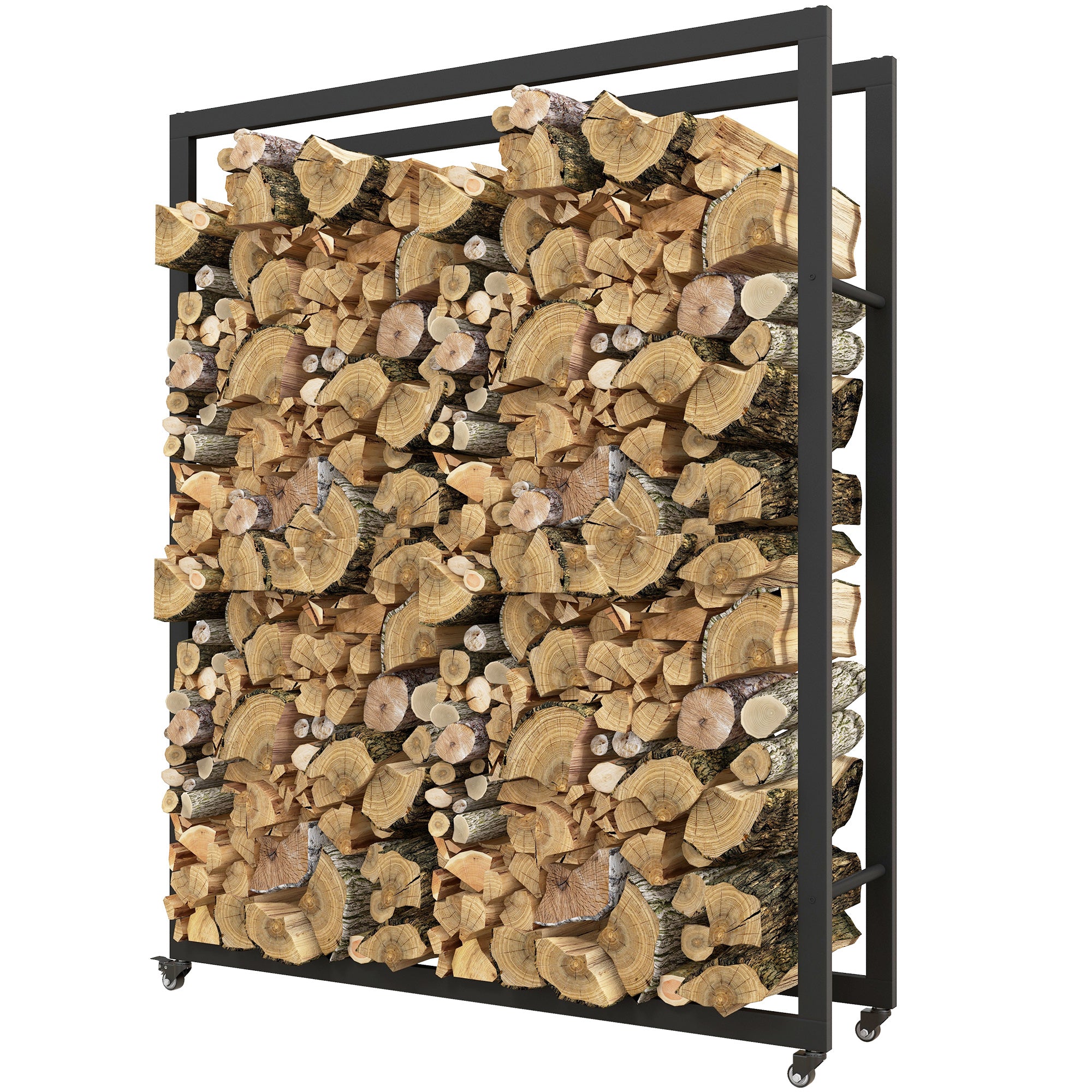 Outdoor Firewood Rack with Wheels Heavy Duty Steel Wood Log Storage Stacker for Fireplace, Black Firewood Racks Black at Gallery Canada