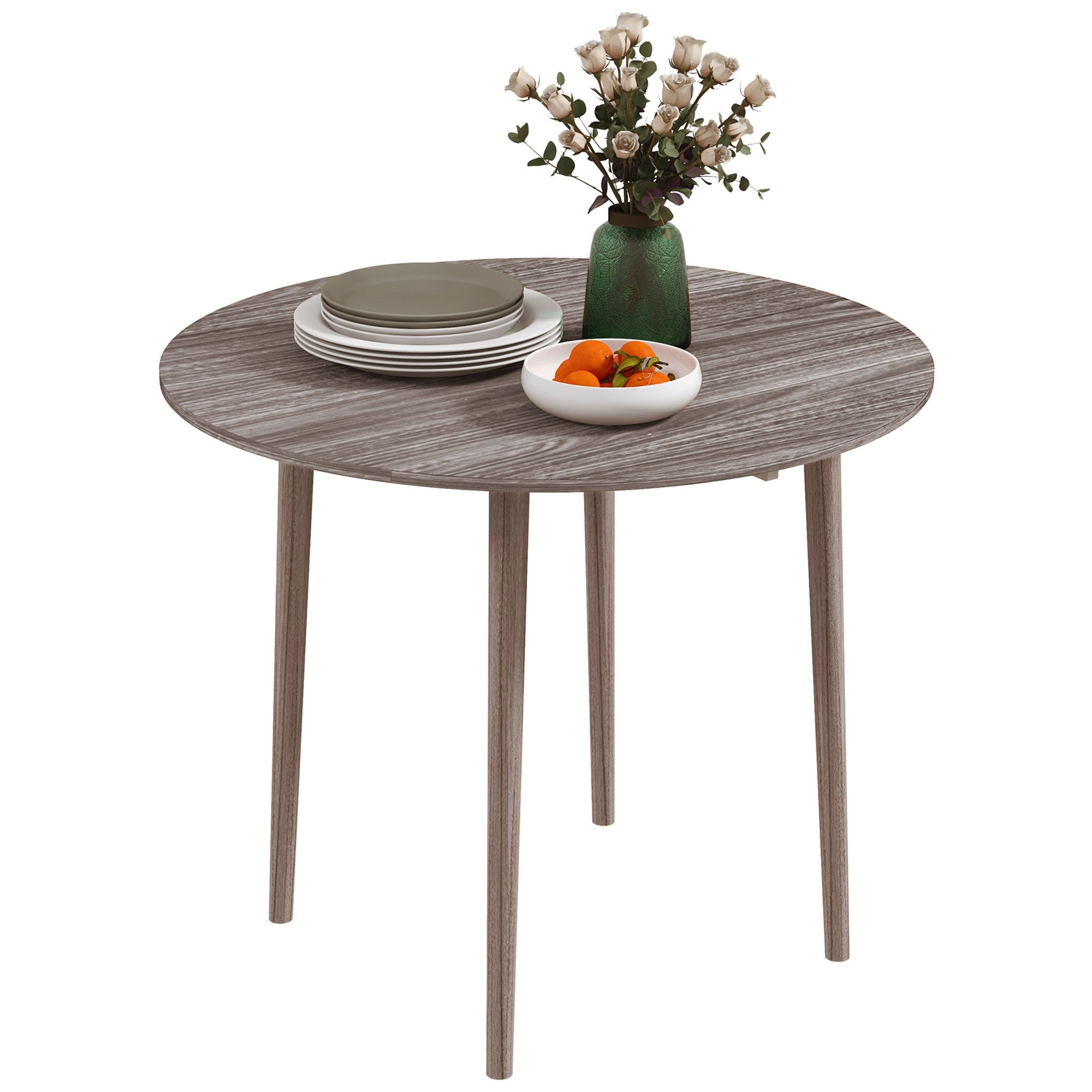 Folding Dining Table, Round Drop Leaf Kitchen Table for Small Spaces with Wood Legs, Distressed Grey Bar Tables & Dining Tables at Gallery Canada