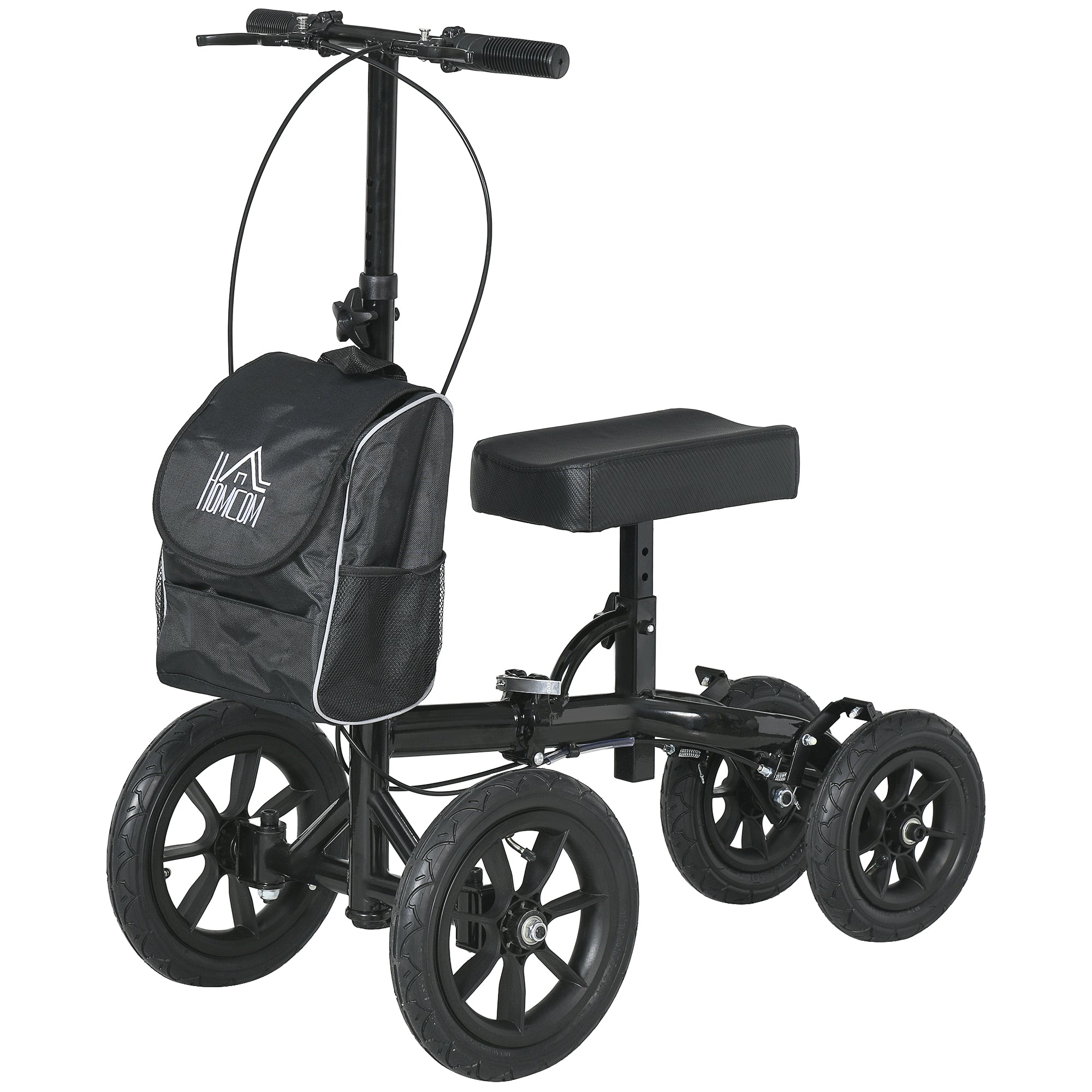 Adjustable Steerable Knee Walker, Foldable Knee Scooter with Rubber Wheels, Dual Brake, Crutch Alternative, Black Knee Walker & Wheelchair Ramps Black  at Gallery Canada