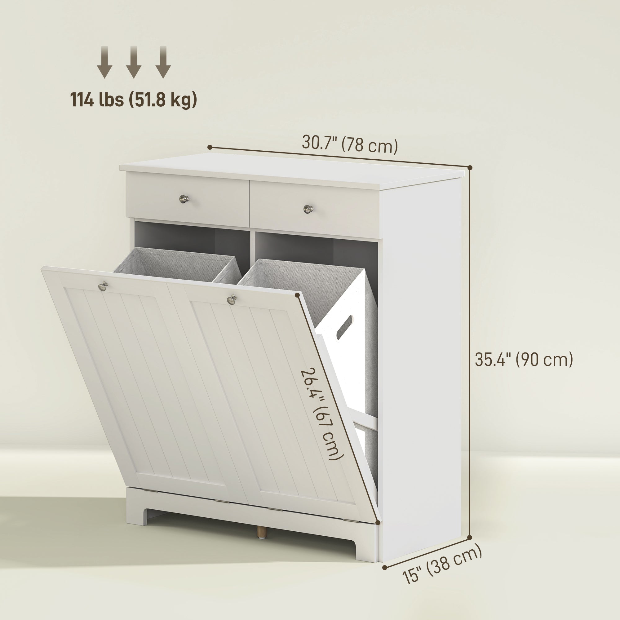 Laundry Cabinet, Tilt Out Laundry Hamper Cabinet with 2 Baskets, Bathroom Hamper Cabinet with 2 Drawers, White Bathroom Cabinets at Gallery Canada