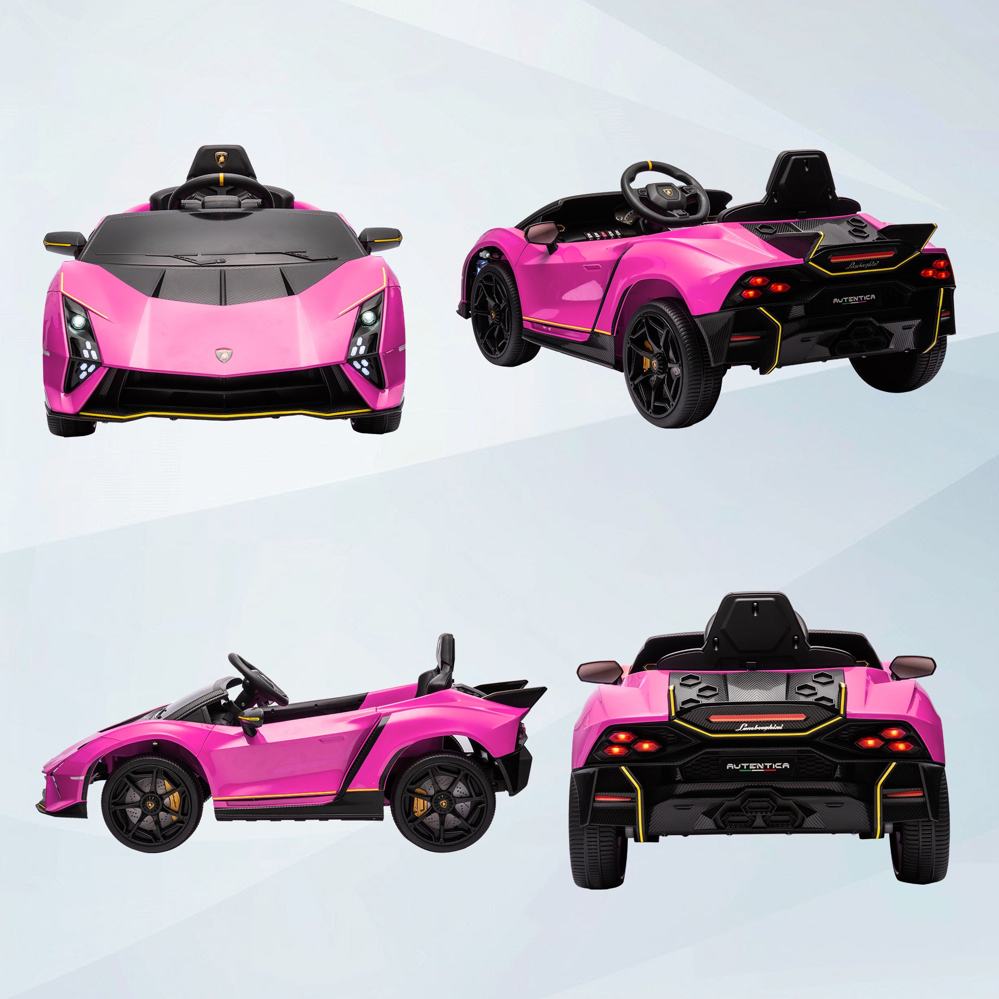 12V Lamborghini Autentica Licensed Kids Car with Remote Control, 4 Wheels Spring Suspension, Soft Start, Pink Electric Toy Cars   at Gallery Canada