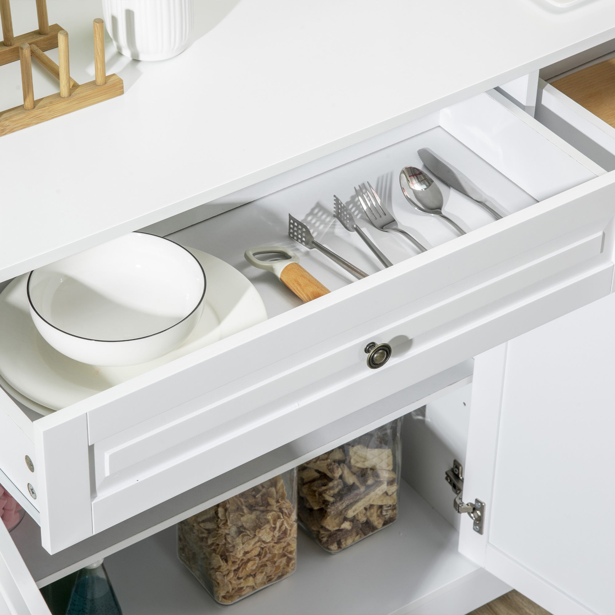 Modern Sideboard Cabinet, Buffet Cabinet with 2 Drawers and Adjustable Shelves, Buffets Tables for Dining Room, White Bar Cabinets at Gallery Canada