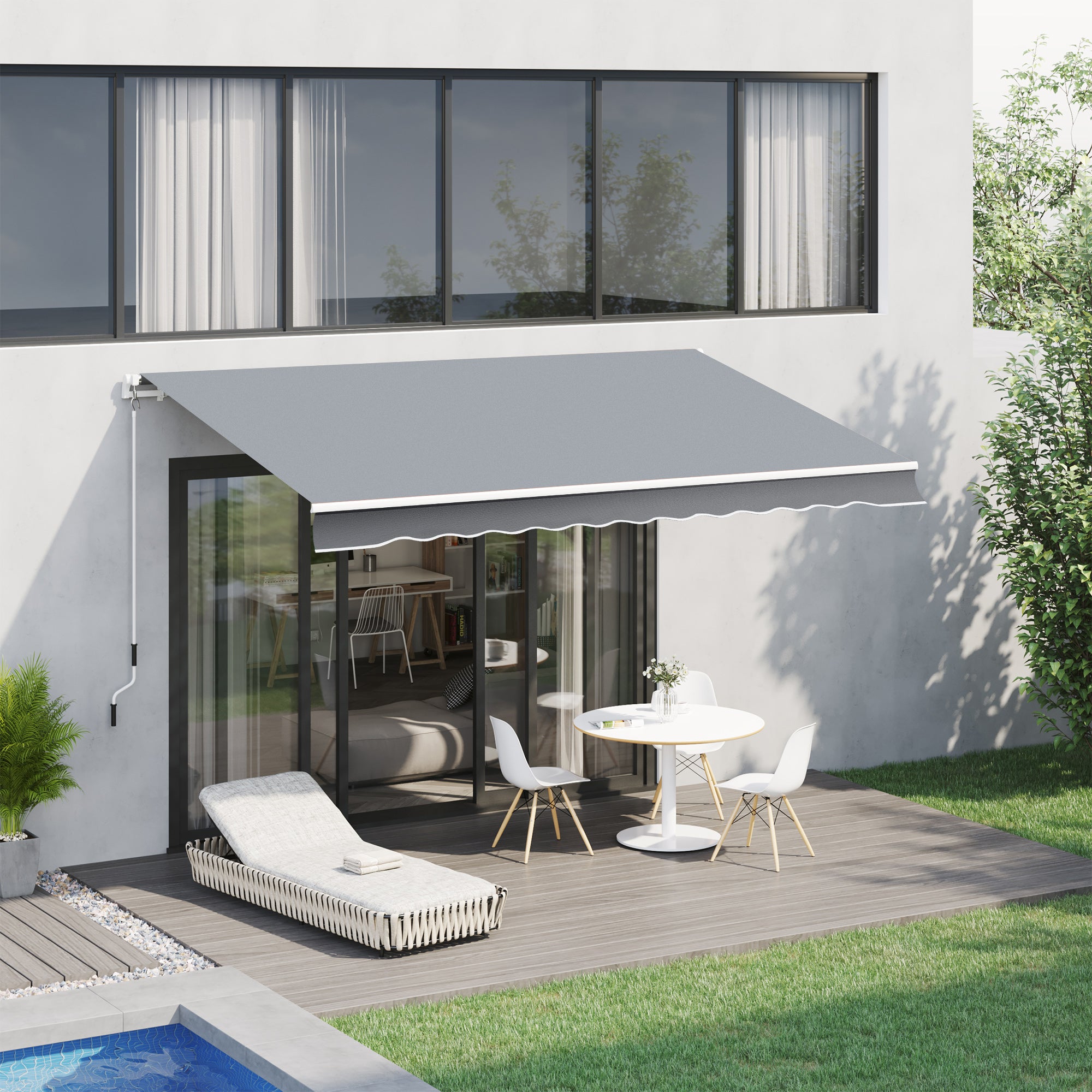 12' x 10' Retractable Awning Patio UV Resistant Fabric and Aluminum Frame for Deck, Balcony, Yard, Grey Deck Awnings at Gallery Canada