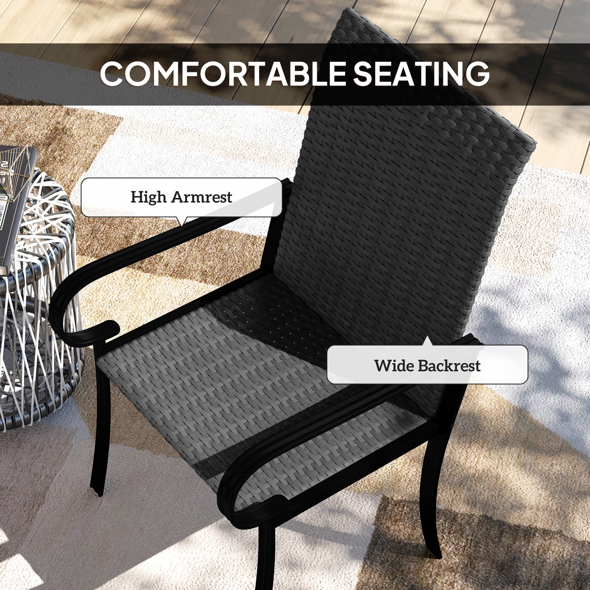 4 Piece PE Rattan Patio Dining Chairs with Steel Frame, for Garden, Backyard, Pool Side, Porch, Black Patio Chairs at Gallery Canada