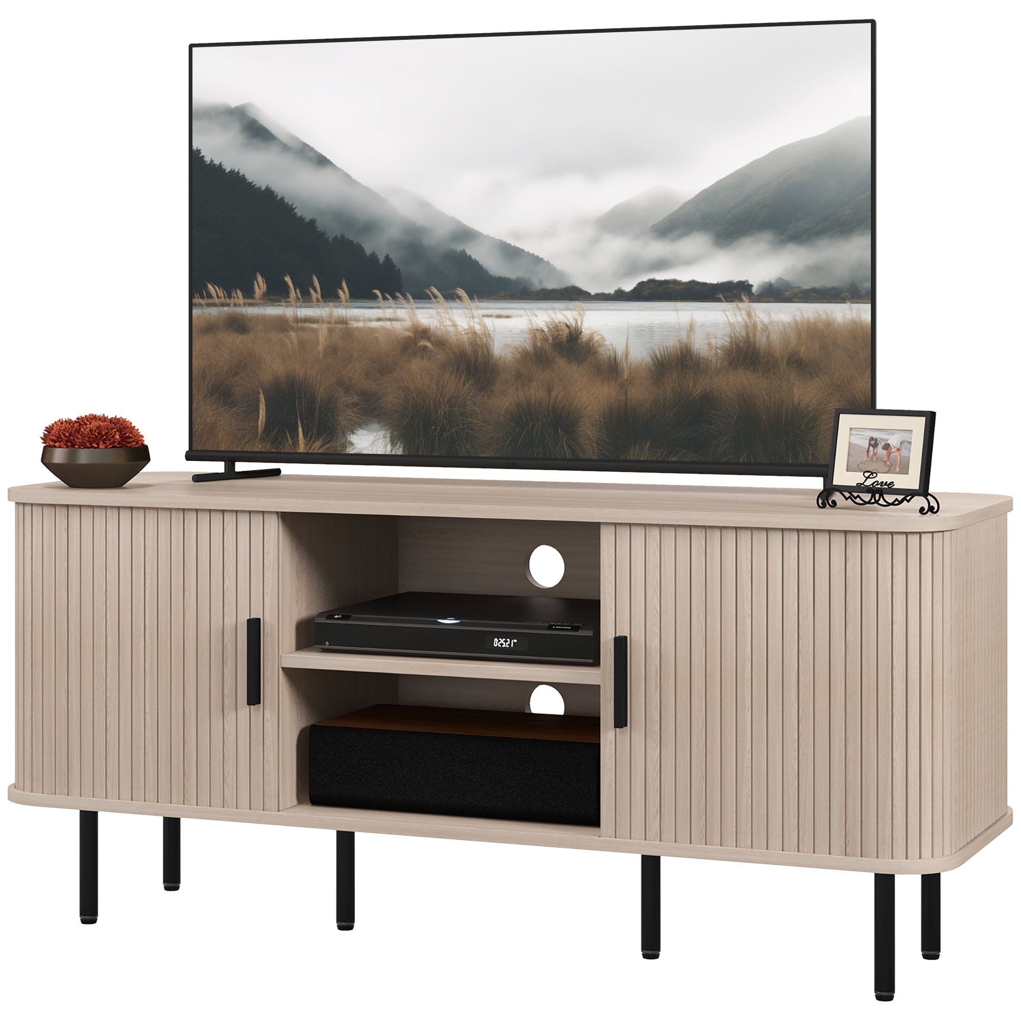 TV Stand Cabinet for TVs up to 55 Inches, TV Unit with Storage Shelves and Cabinets for Living Room, Oak Tone TV Stands   at Gallery Canada