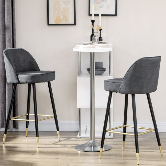 Bar Height Bar Stools Set of 2, Contemporary Upholstered Armless Kitchen Chairs with Back, Footrest and Steel Legs, Bar Chairs for Dining Room, Home Bar, Grey - Gallery Canada